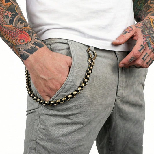Messing Wallet Chain im Vintage Look als Hosenkette für Biker und Rocker getragen