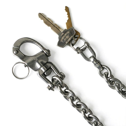 Heavy stainless steel wallet chain used as a key holder with swivel clasp, key ring and solid connector.