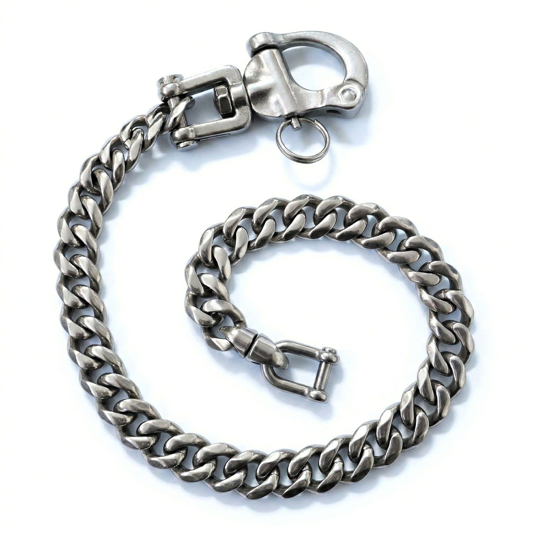Gefeilte Panzerkette Wallet Chain aus Edelstahl mit 360 Grad Karabiner
