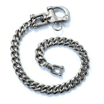 Gefeilte Panzerkette Wallet Chain aus Edelstahl mit 360 Grad Karabiner