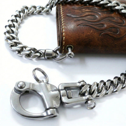 Gefeilte Panzerkette Wallet Chain aus Edelstahl am Leder Wallet
