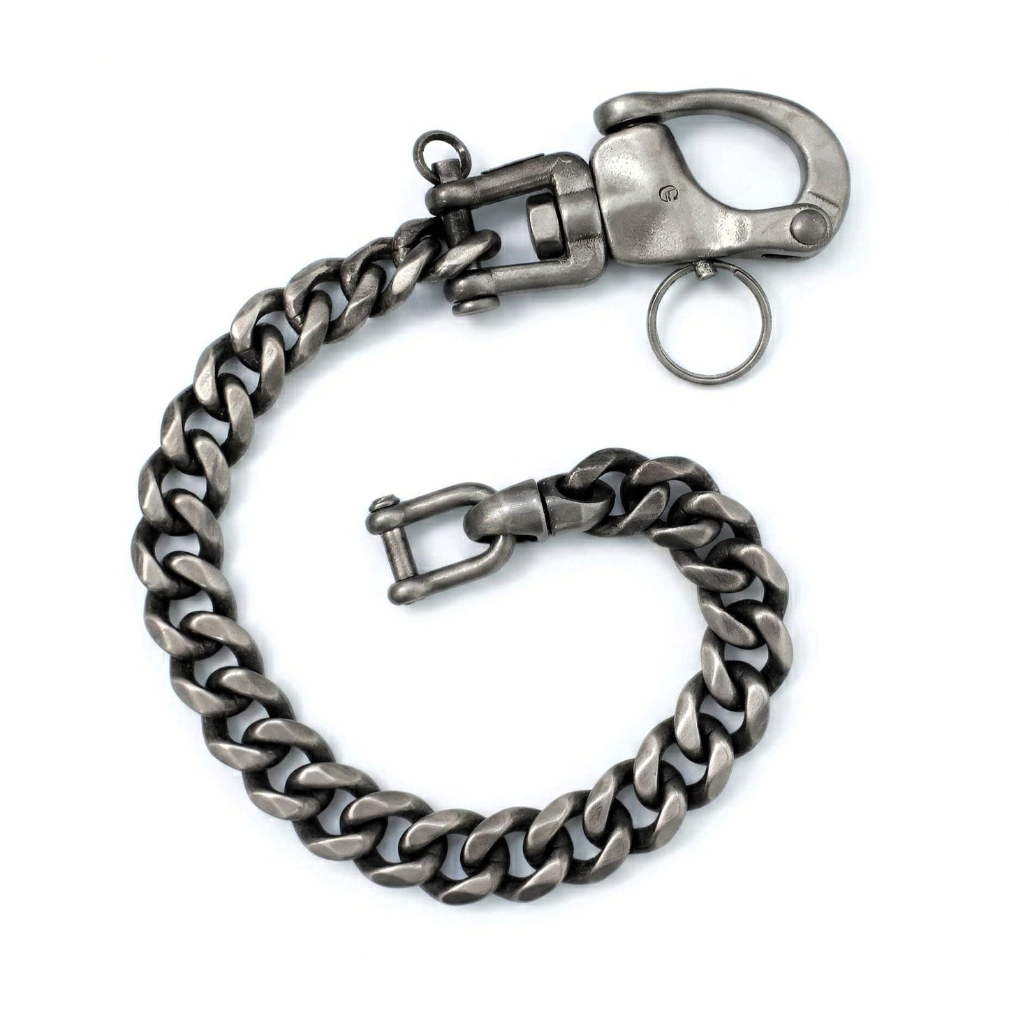 Matt geschwärzte gefeilte Panzerkette Wallet Chain aus Edelstahl mit Karabiner