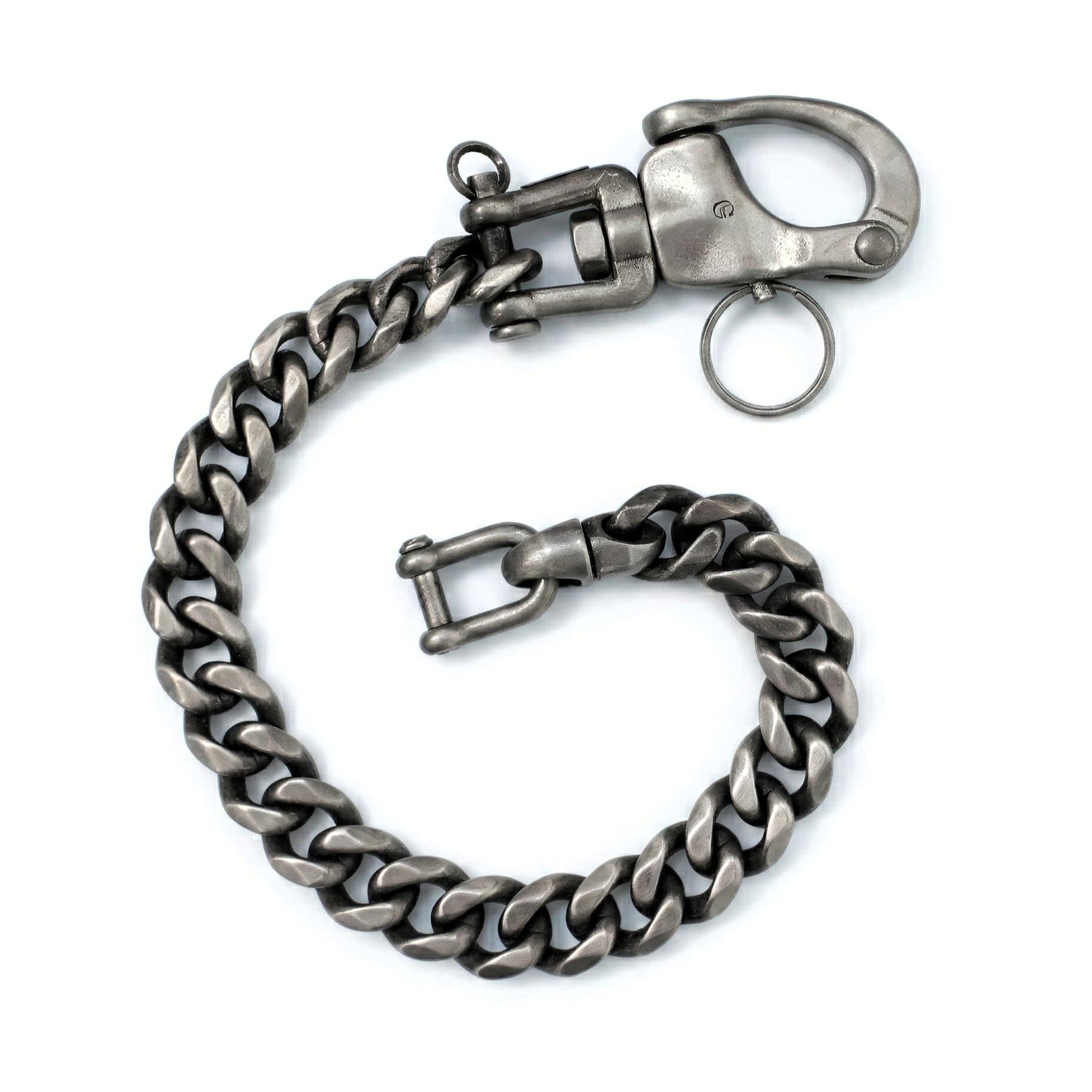 Matt geschwärzte gefeilte Panzerkette Wallet Chain aus Edelstahl mit Karabiner