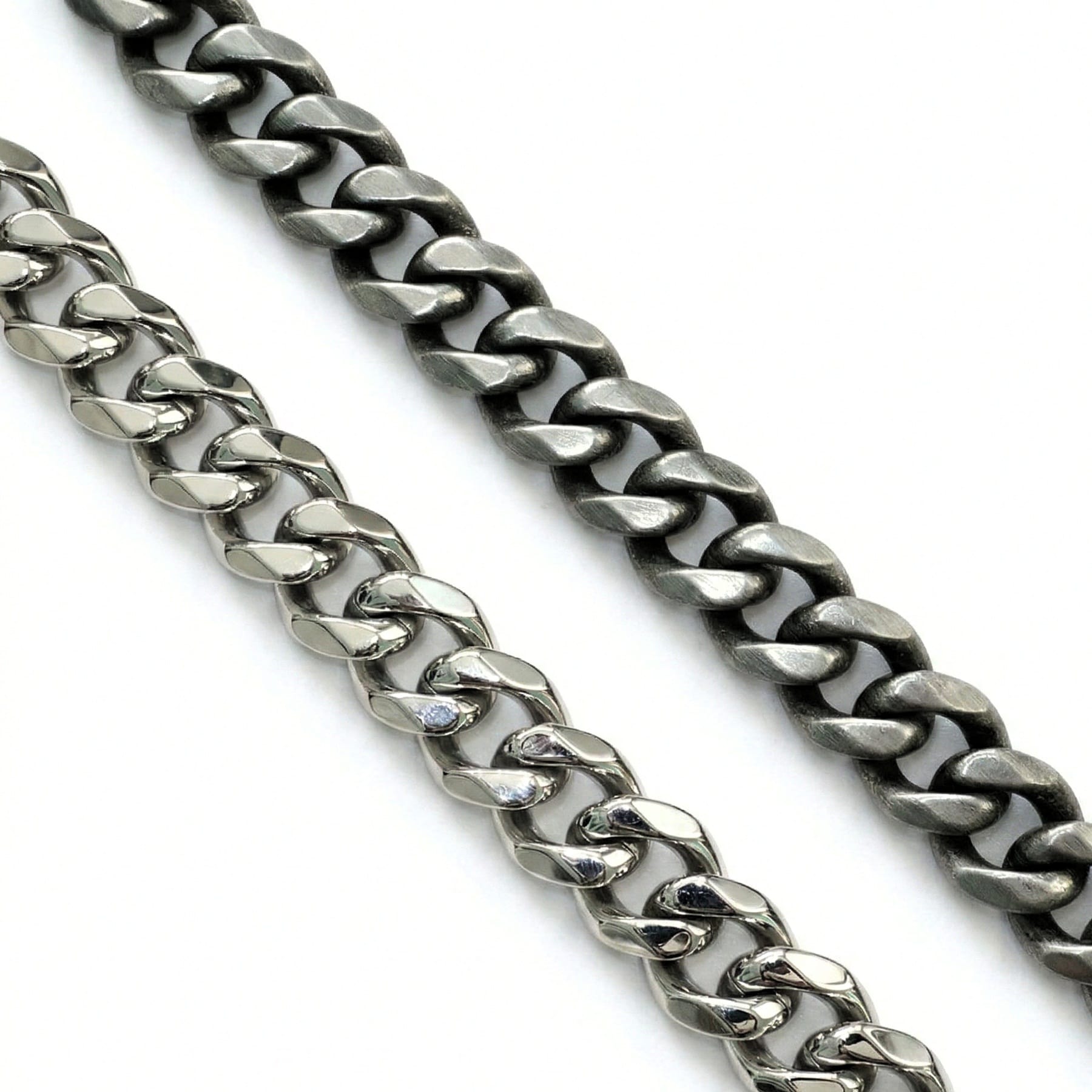 Polierte und matt geschwärzte Edelstahl Panzerkette Wallet Chain im Vergleich