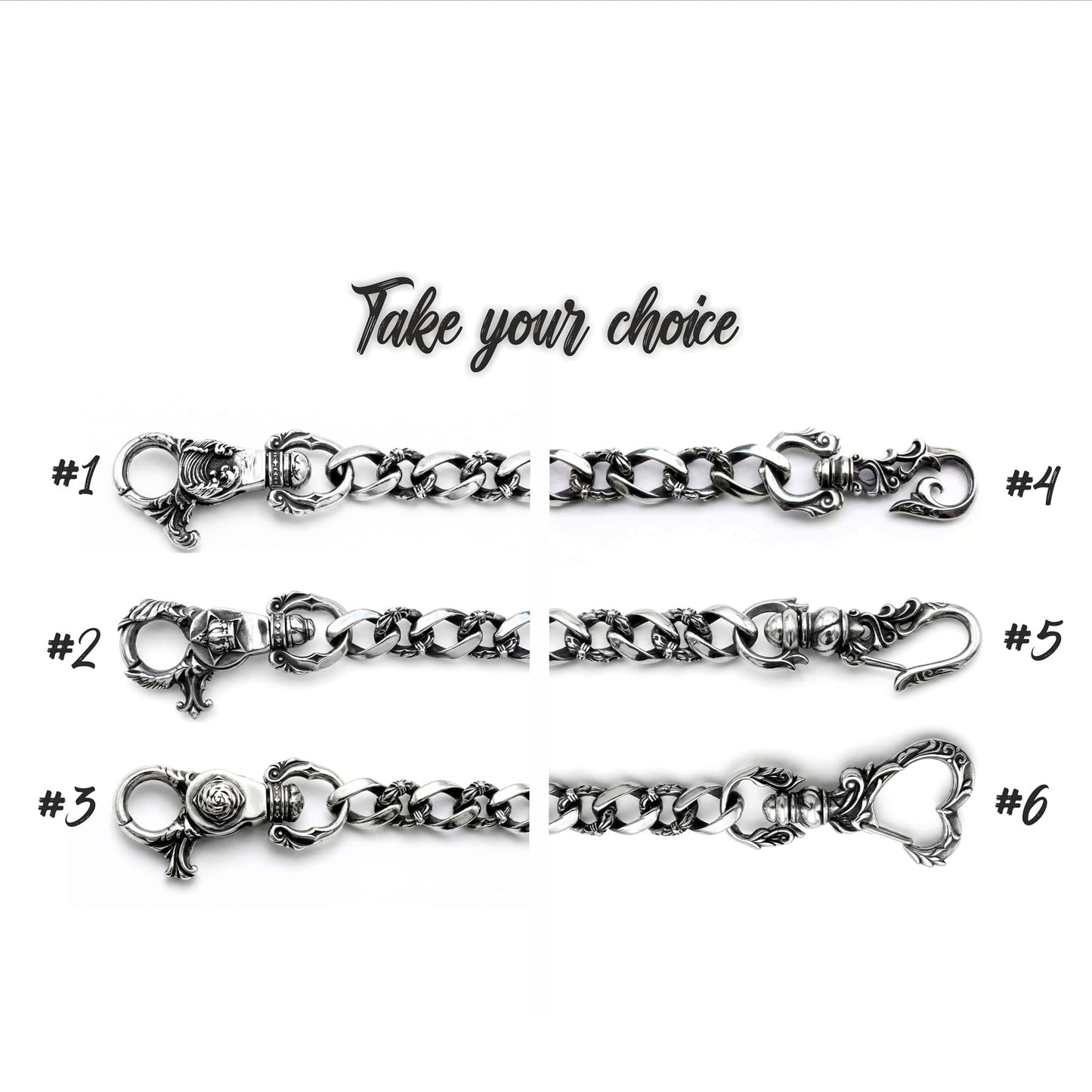 6 Karabiner Designs aus Edelstahl zur Auswahl für Panzerkette Wallet Chain