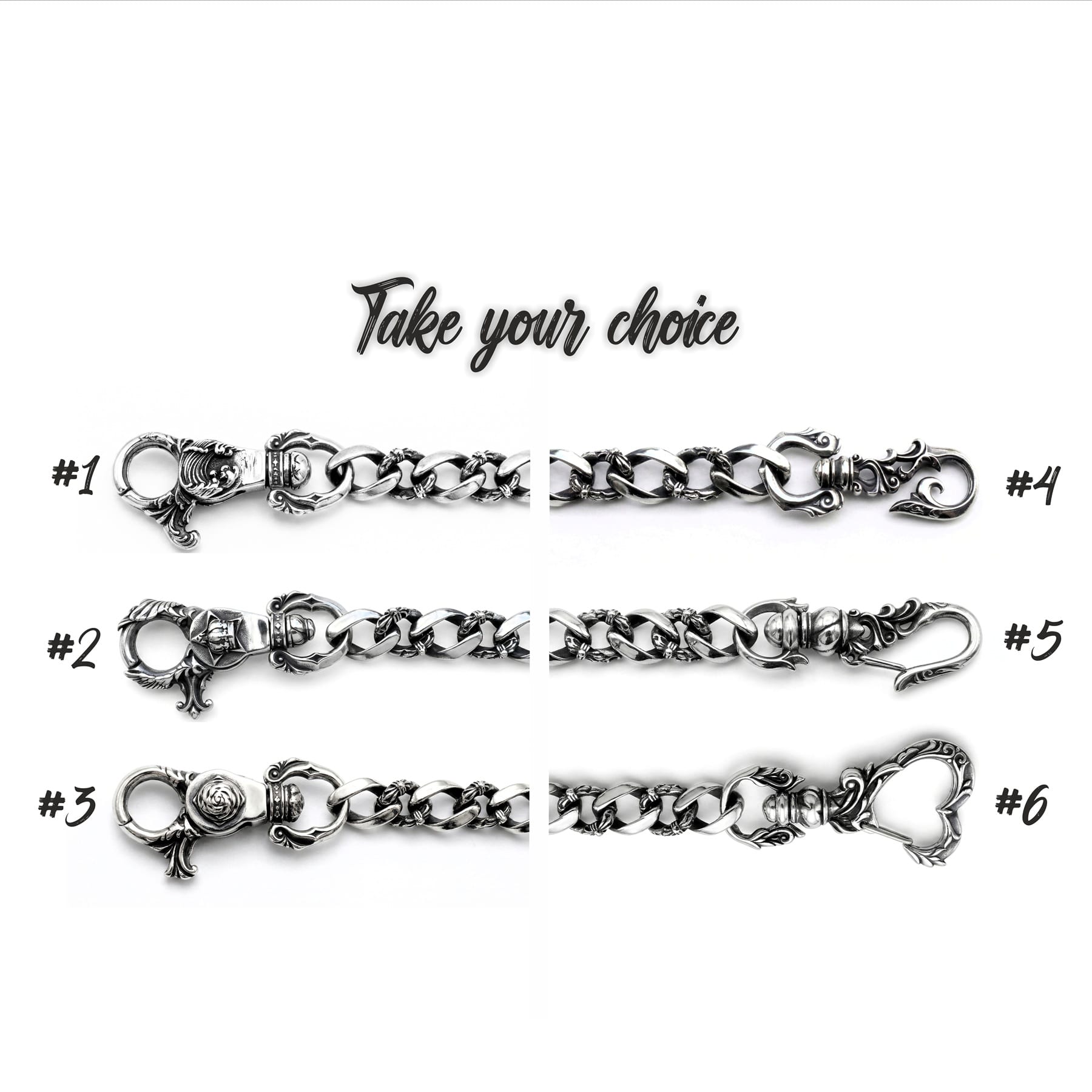 6 Karabiner Designs aus Edelstahl zur Auswahl für Panzerkette Wallet Chain