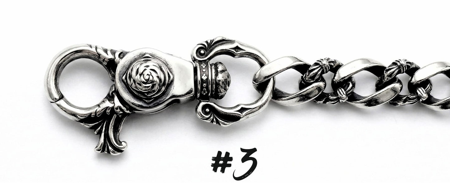 Karabiner Design 3 für Panzerkette Wallet Chain aus Edelstahl mit floralem Ornament