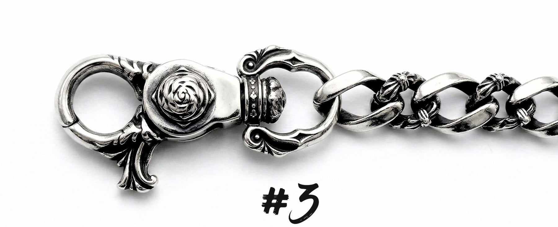 Karabiner Design 3 für Panzerkette Wallet Chain aus Edelstahl mit floralem Ornament