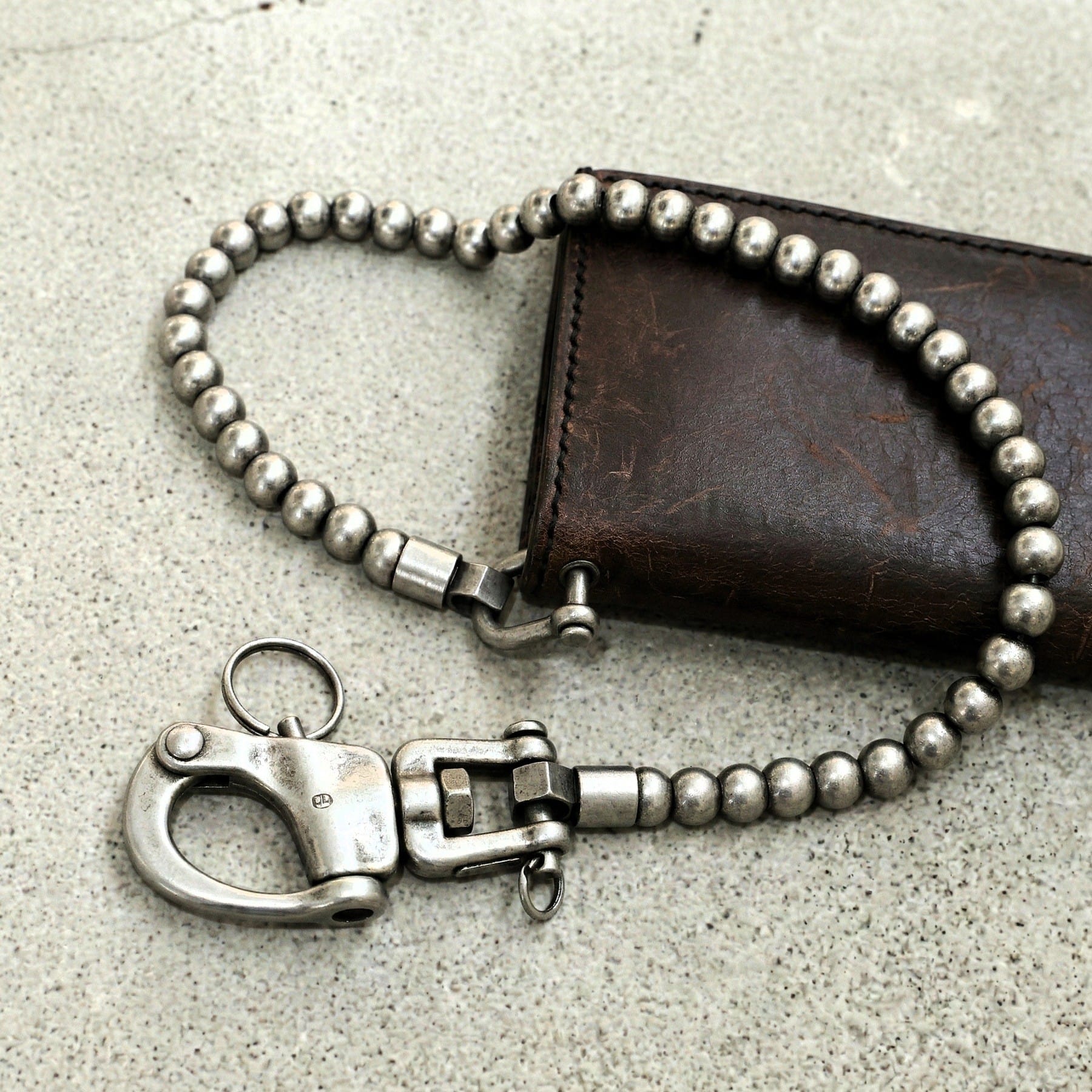 Kugelkette Wallet Chain aus Edelstahl am Leder Wallet im Vintage Look