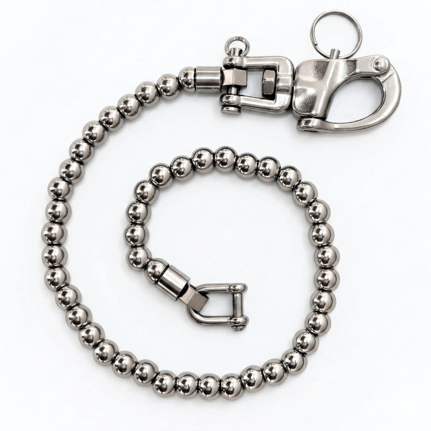 Glänzend polierte Kugelkette Wallet Chain aus Edelstahl mit Karabiner
