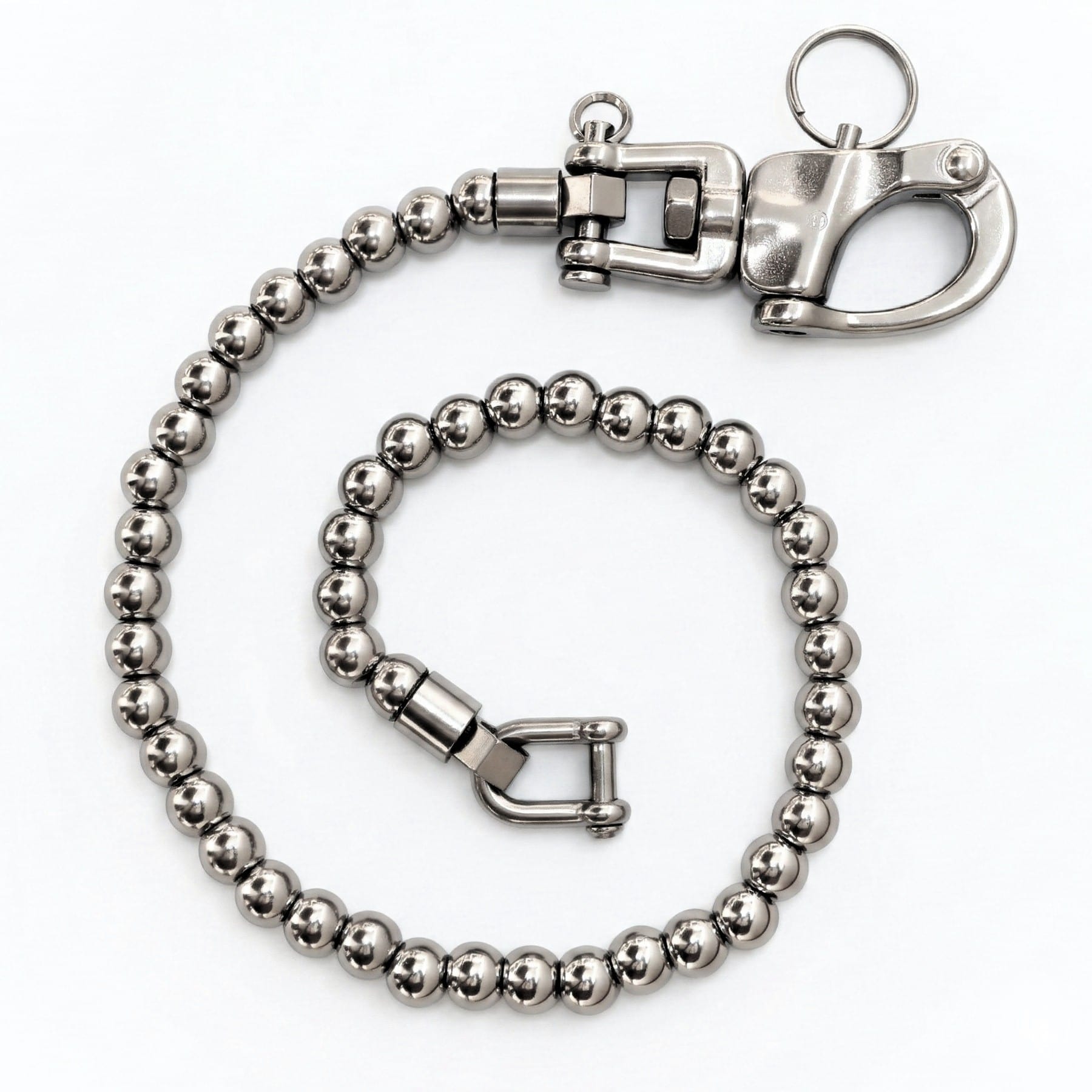 Glänzend polierte Kugelkette Wallet Chain aus Edelstahl mit Karabiner