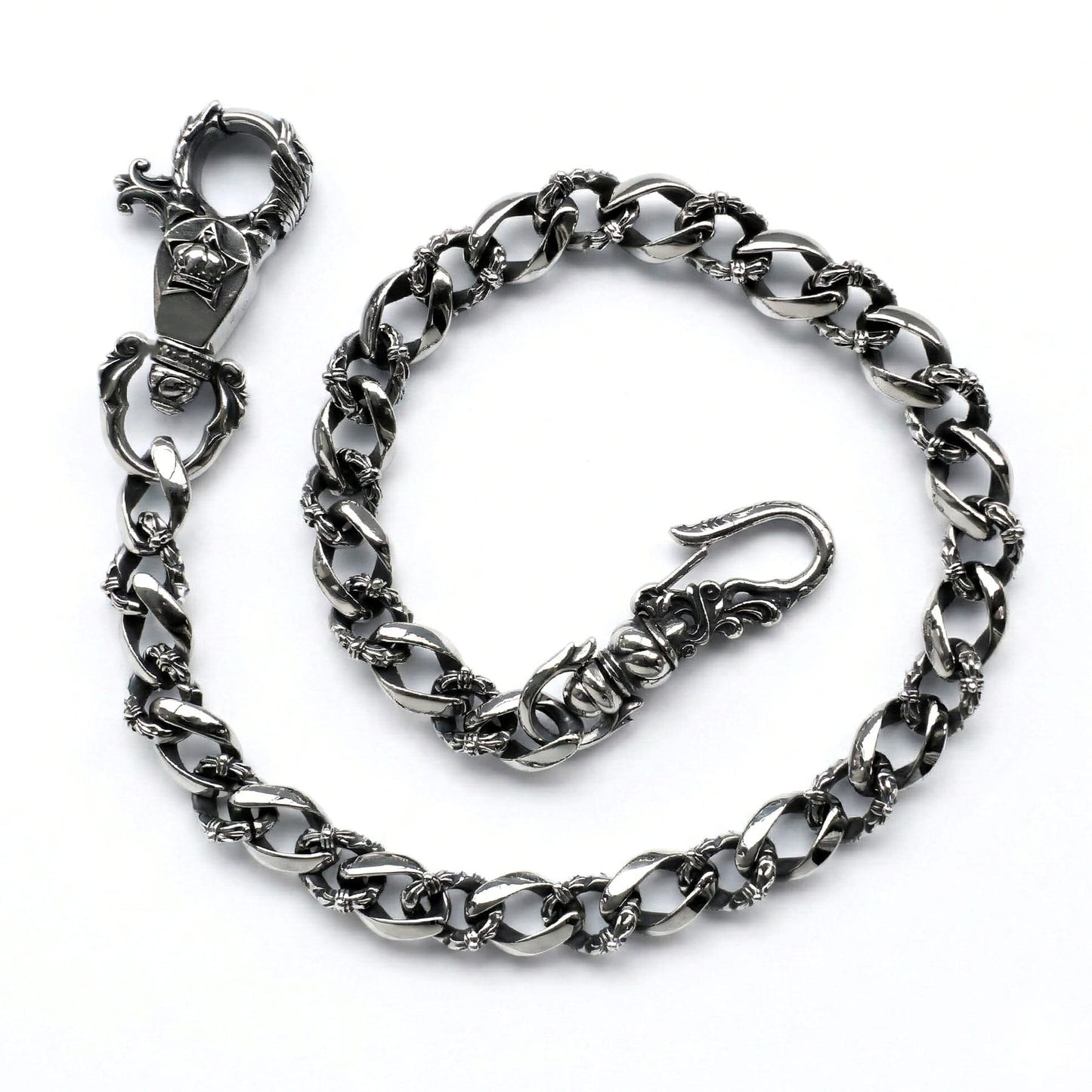 Panzerkette Wallet Chain aus Edelstahl im Gothic Vintage Look mit ornamentalen Karabinern