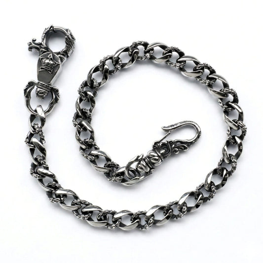 Panzerkette Wallet Chain aus Edelstahl im Gothic Vintage Look mit ornamentalen Karabinern