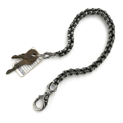 Skull Wallet Chain aus Edelstahl als Schlüsselkette mit Totenkopf Design und Karabiner