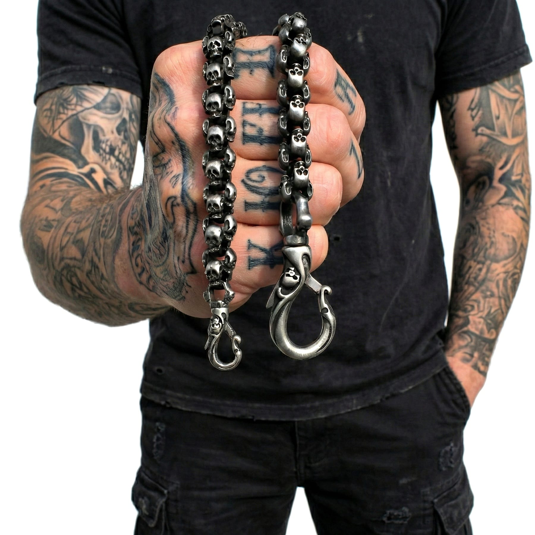 Massive Skull Wallet Chain aus Edelstahl für Biker Rocker und Gothic Style