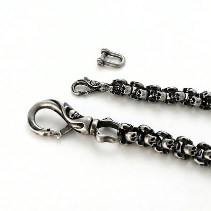 Skull Wallet Chain aus Edelstahl mit Totenkopf Kettengliedern Karabiner und D-Ring