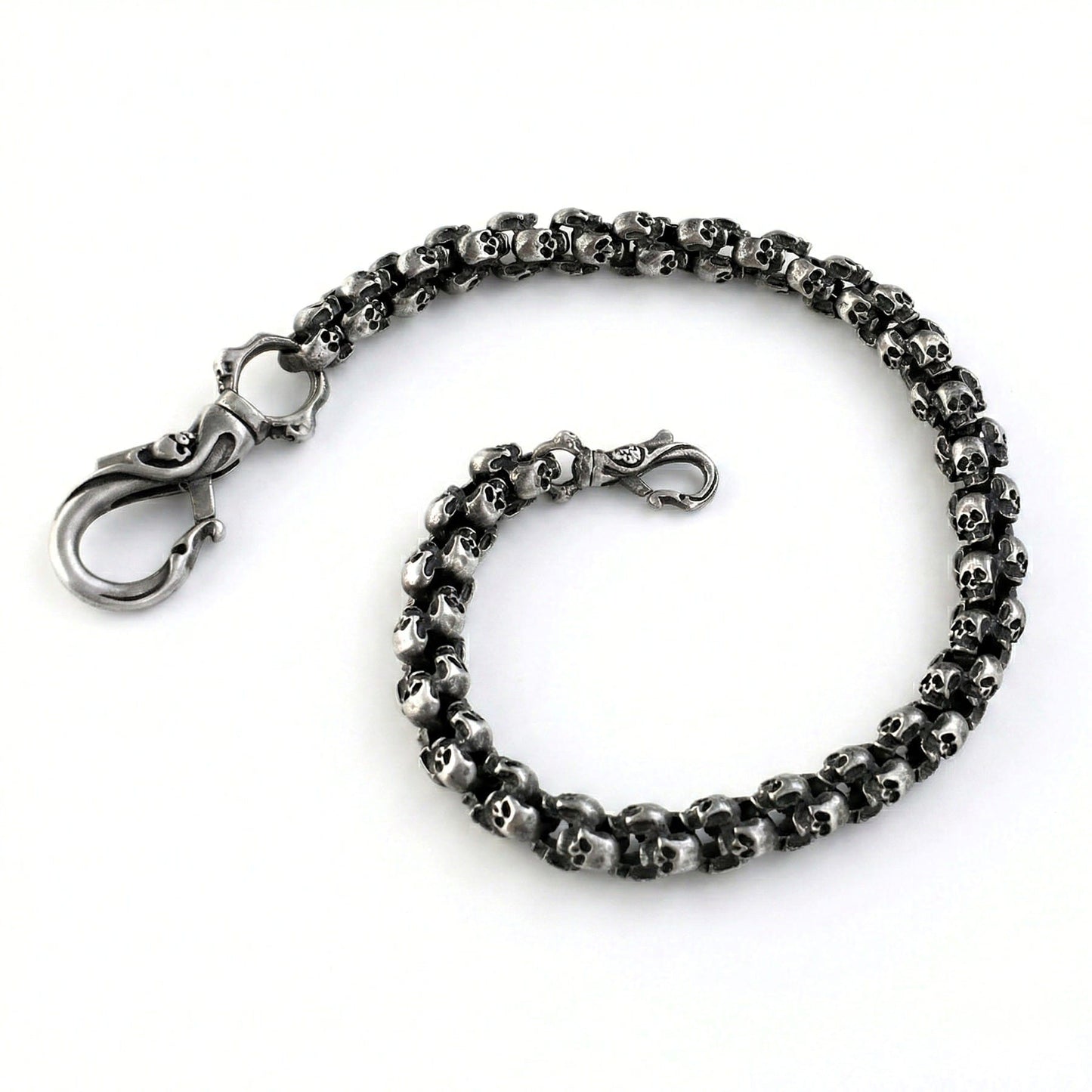 Skull Wallet Chain aus Edelstahl mit Totenkopf Kettengliedern und Skull Karabinern