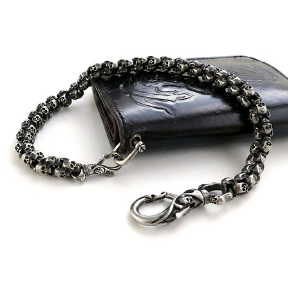 Skull Wallet Chain aus Edelstahl mit schwarzem Leder Wallet im Gothic Biker Style