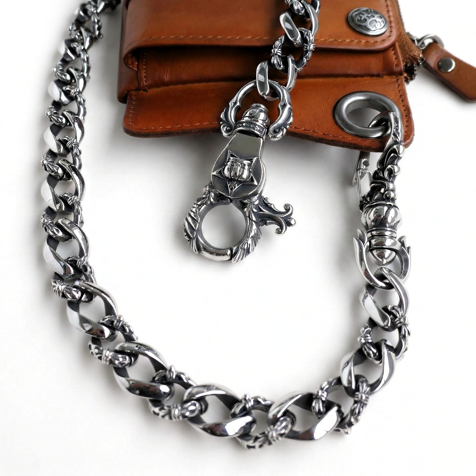 Panzerkette Wallet Chain aus Edelstahl am Leder Geldbeutel im Vintage Style